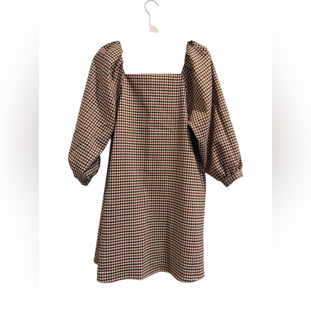 Zara Plaid Puff Sleeve Dress